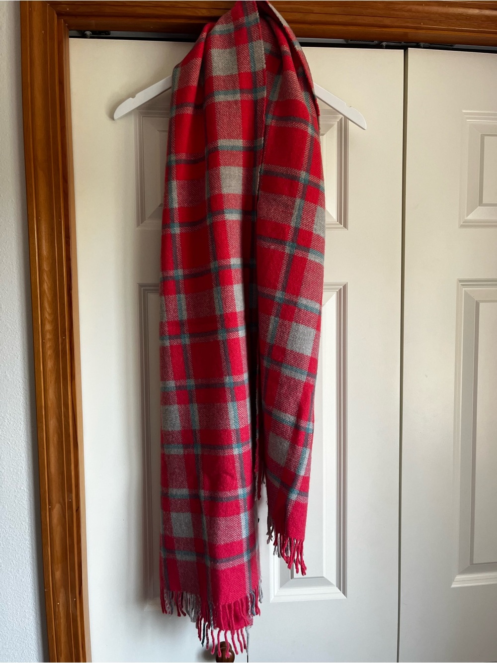 Hot Pink Plaid Fringe Scarf